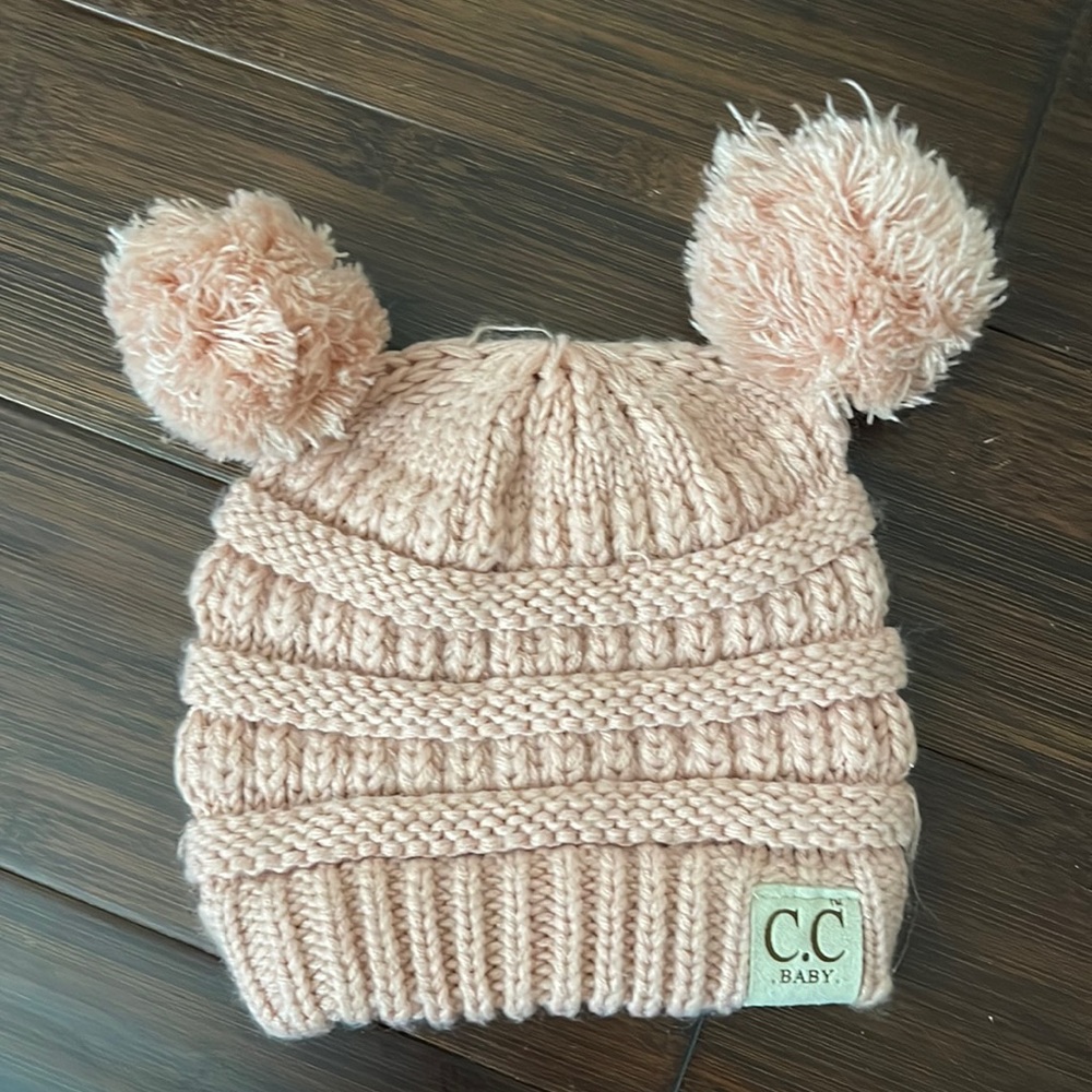 Knitted baby beanie with Pom Poms